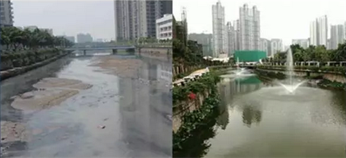 廣州獵德涌河人工增氧治理效果對(duì)比圖